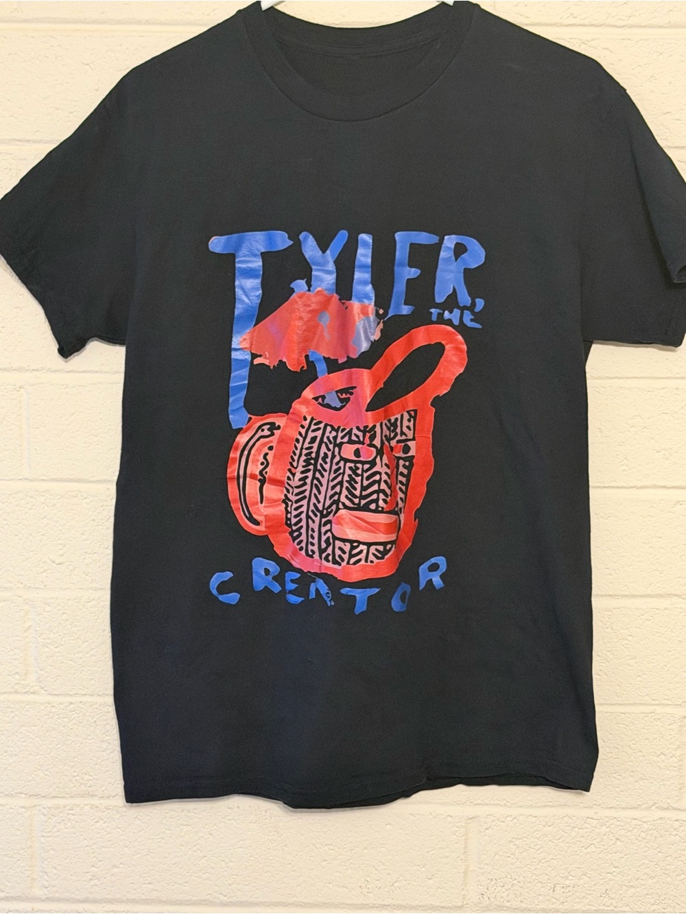 Tyler The Creator Graphic Tee - Black with Red & Blue Print large.